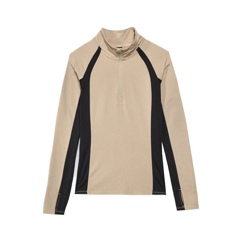 Dámska zateplená lyžiarska mikina s 1 2 zipsom 4F BRUSHED UNDERWEAR-AW23UBRUF042-82S-LIGHT BROWN 6