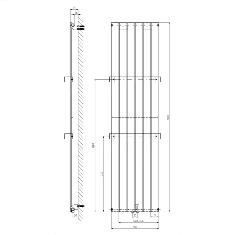 SAPHO - COLONNA vykurovacie teleso 450x1800, metalická strieborná IR145 4