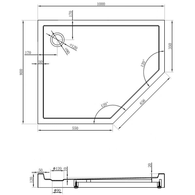MEXEN - Flow+ päťboká sprchová vanička ľavá 100 x 80, biela lesk 46P108010LH 2