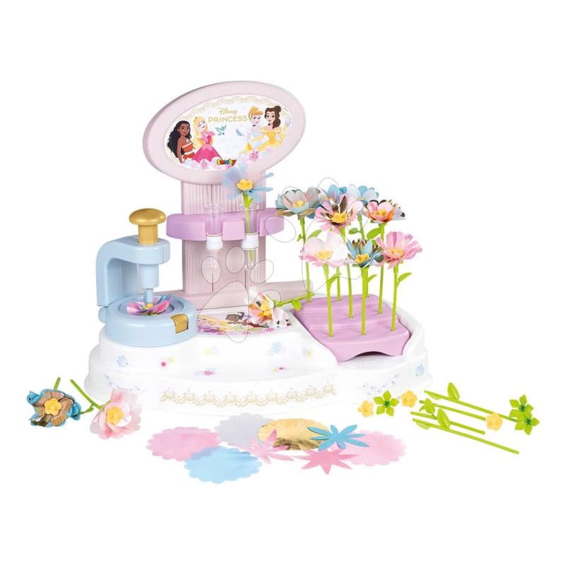 Kvetinárstvo s vlastnou výrobou kvetov Princezné Disney Flower Market Smoby z rôznych textilných lupienkov a stoniek 90 doplnkov 1