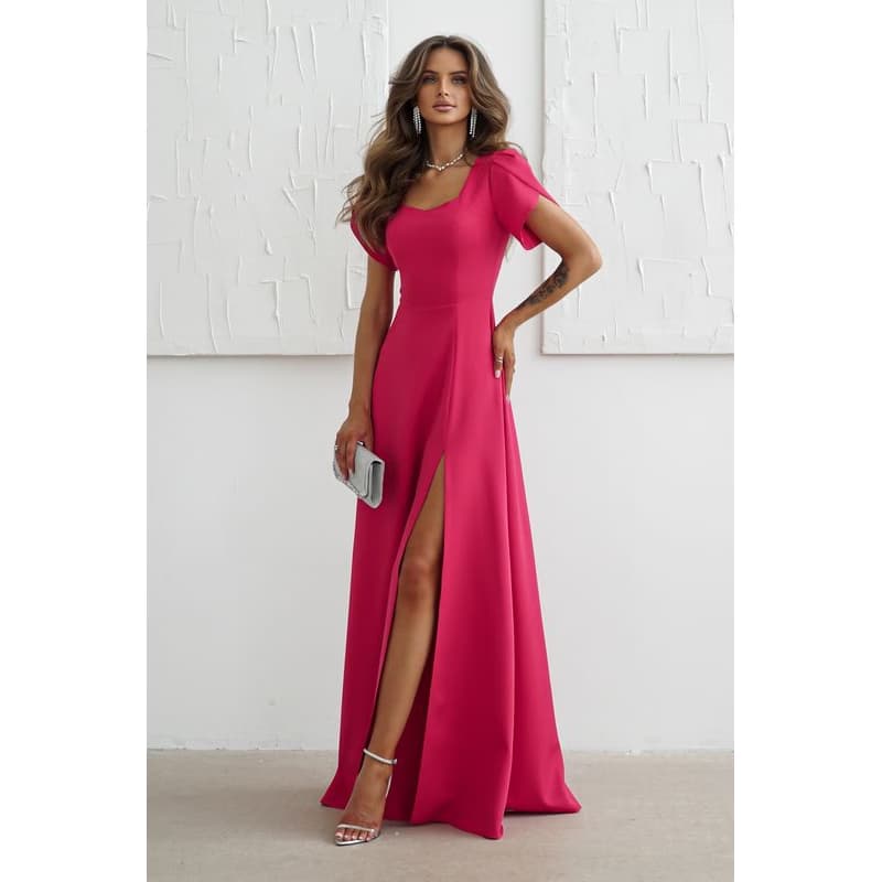 Warsaw Dress Cyklámenové spoločenské šaty s rozparkom Veľkosť: XXXL