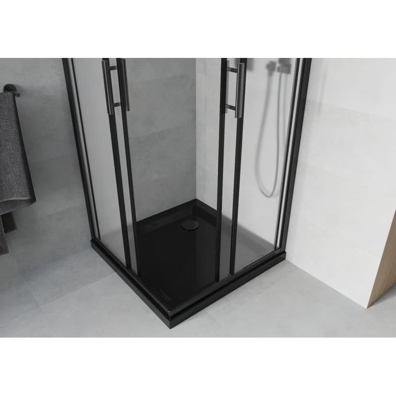 MEXEN/S - Rio sprchovací kút 70x70, dekor, čierna + vanička so sifónom 860-070-070-70-30-4070B 4