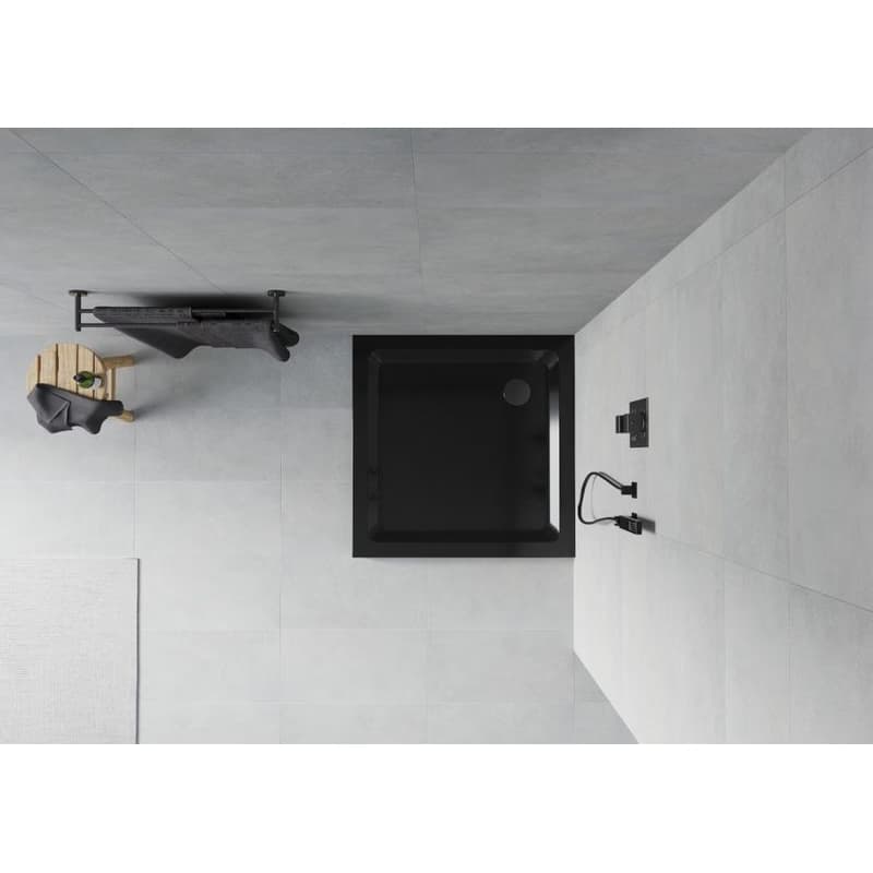 MEXEN/S - Flat sprchová vanička štvorcová slim 80 x 80, černá + čierny sifón 40708080B 3