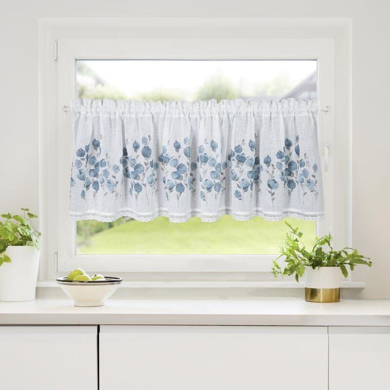 ArtFir Krátka záclona POLA P | biela/modrá 150 x 60 cm 2