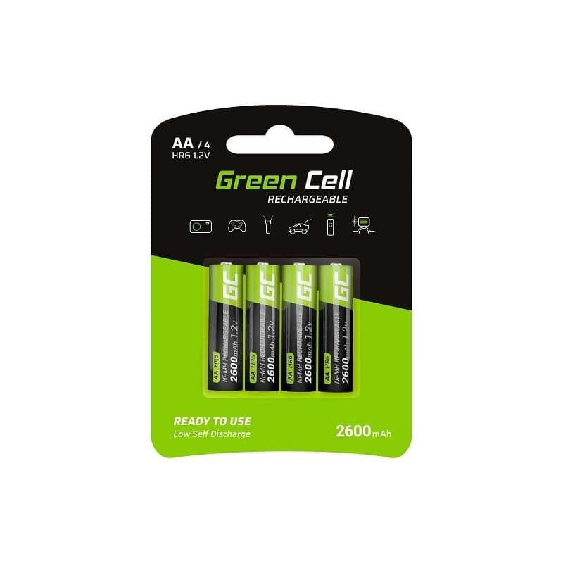 Green Cell Rechargeable Batteries 4x AA R6 2600mAh