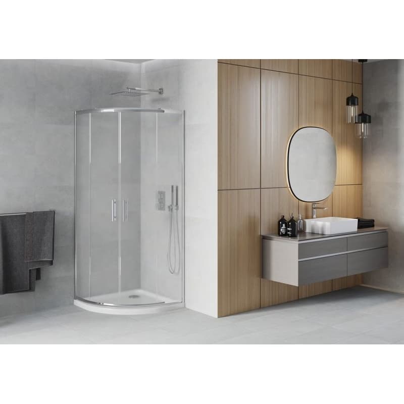 MEXEN/S - Rio štvrťkruhový sprchovací kút 80 x 80, mráz, chróm + vanička so sifónom Flat, biela 863-080-080-01-30-4110 2