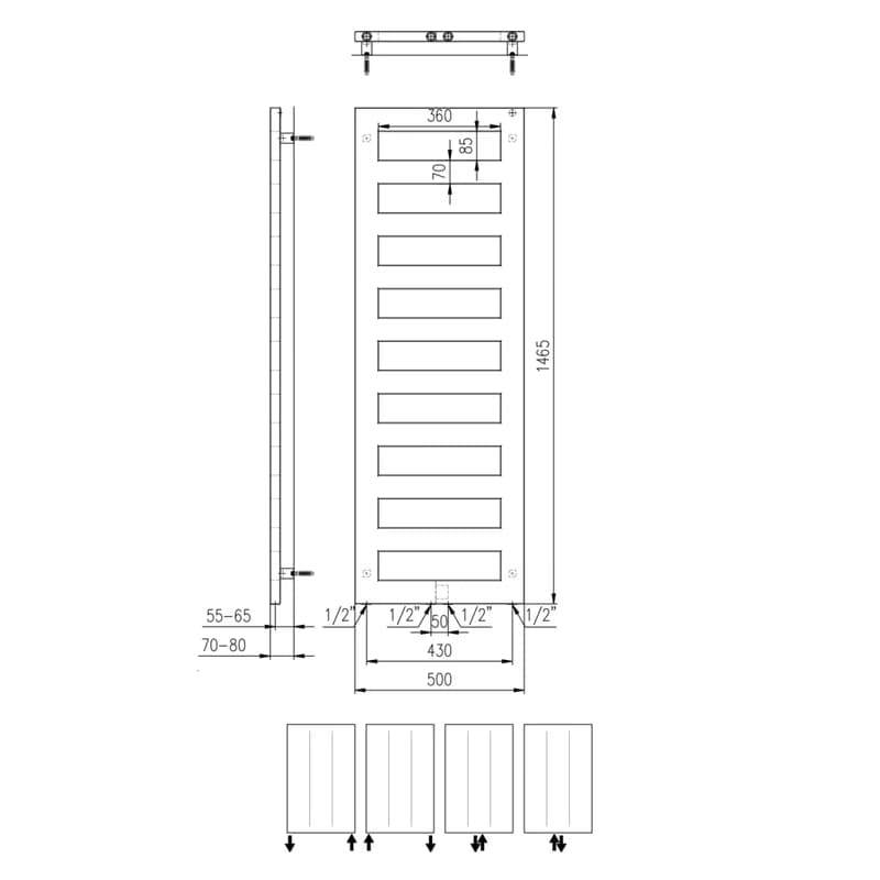 SAPHO - BLOCK vykurovacie teleso 500x1465 čierna mat IR185 2