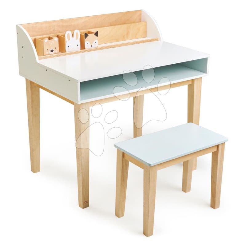 Drevený stôl so stoličkou Desk and Chair Tender Leaf Toys s úložným priestorom a 3 odkladacie nádobky so zvieratkami