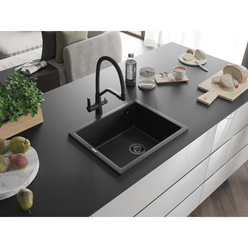 MEXEN/S MEXEN/S - Pedro granitový drez 1-miska 560 x 460 mm, čierna, sifón čierna 6508561000-77-B 2