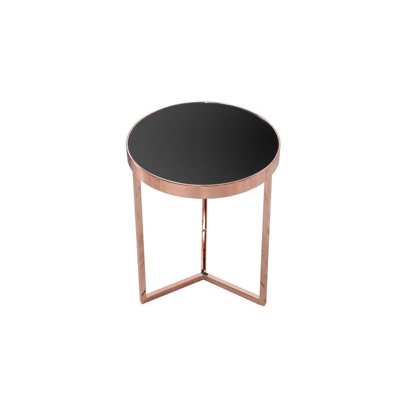 Estila Art deco okrúhly medený kovový príručný stolík Lava s čiernou lesklou sklenenou doskou a trojramennou podstavou 50 cm 1