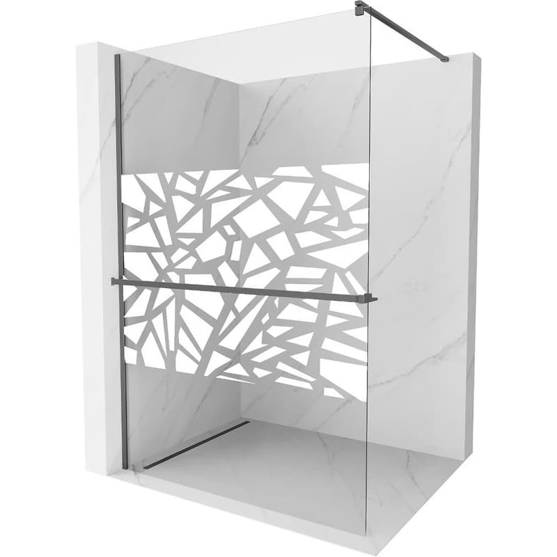 MEXEN/S - Kioto+ Sprchová zástena s poličkou WALK-IN 100 x 200, biela vzor, grafit metal 800-100-121-95-85 1
