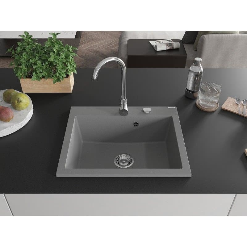 MEXEN MEXEN - Elix granitový drez 1-miska 600 x 500 mm, sivý, sifón chróm 6525601005-71 5