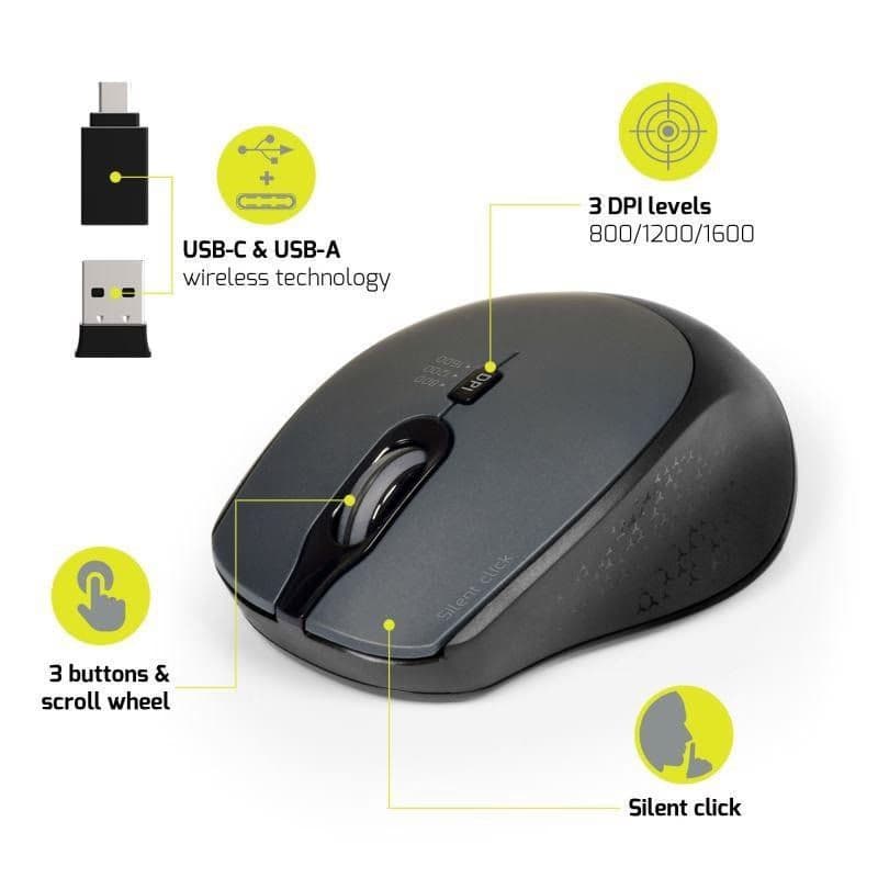 PORT bezdrôtová myš SILENT, USB-A/USB-C dongle, 2, 4Ghz, 1600DPI, čierna 2