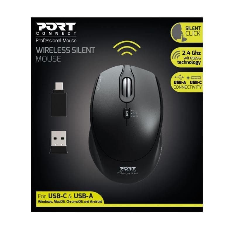 PORT bezdrôtová myš SILENT, USB-A/USB-C dongle, 2, 4Ghz, 1600DPI, čierna 4
