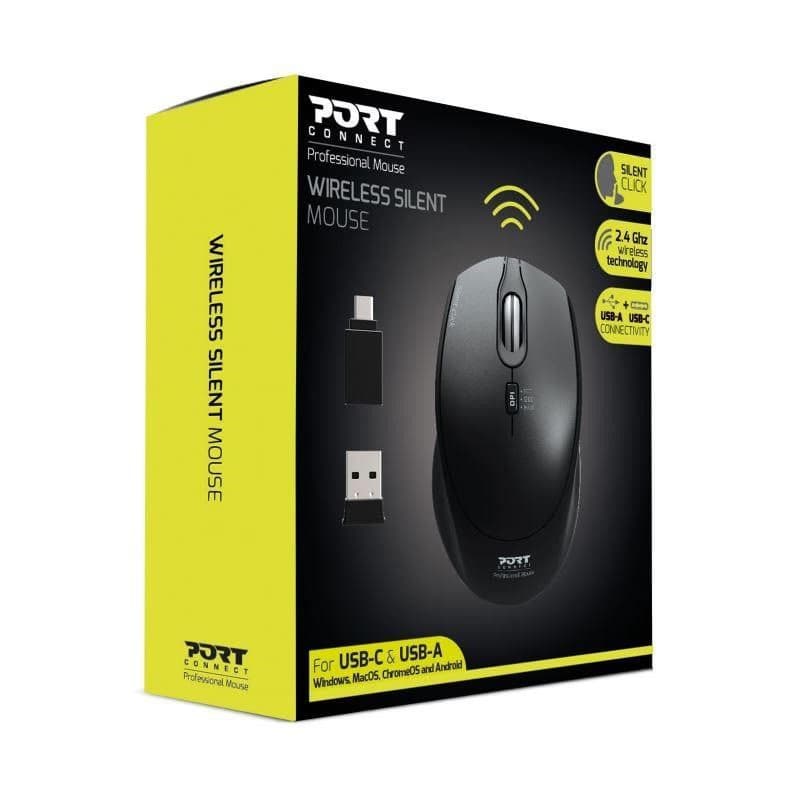 PORT bezdrôtová myš SILENT, USB-A/USB-C dongle, 2, 4Ghz, 1600DPI, čierna 5