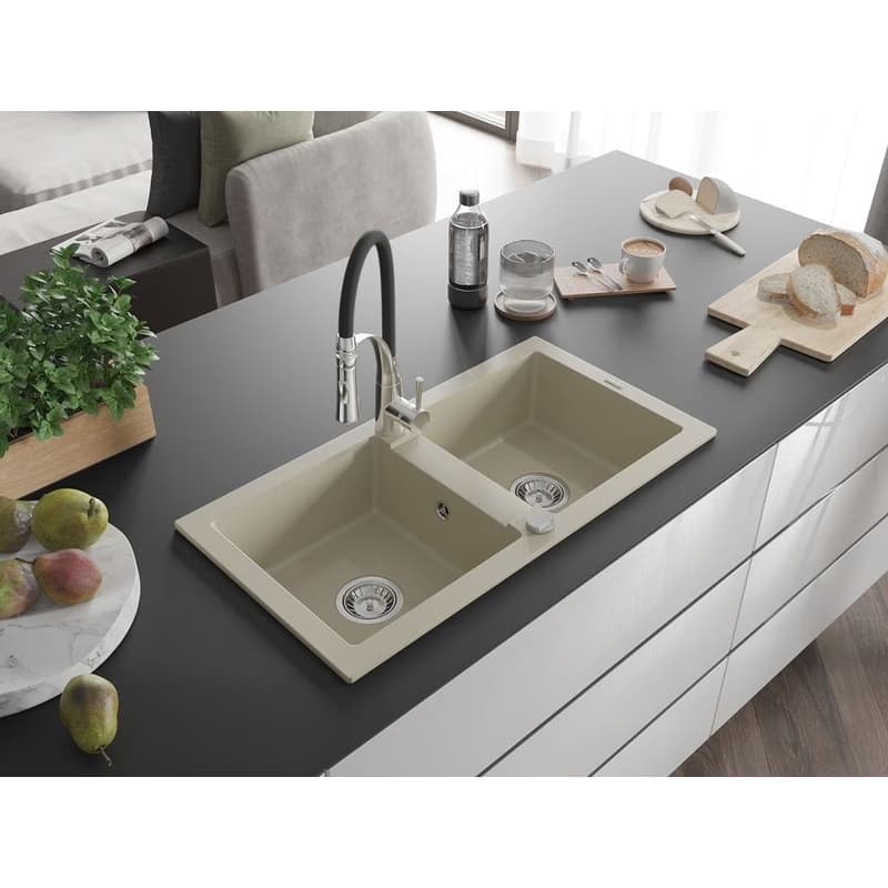 MEXEN/S MEXEN/S - Mario granitový drez 2-bowl vrátane batérie Aster, bážová 6504-69-73450-07 2