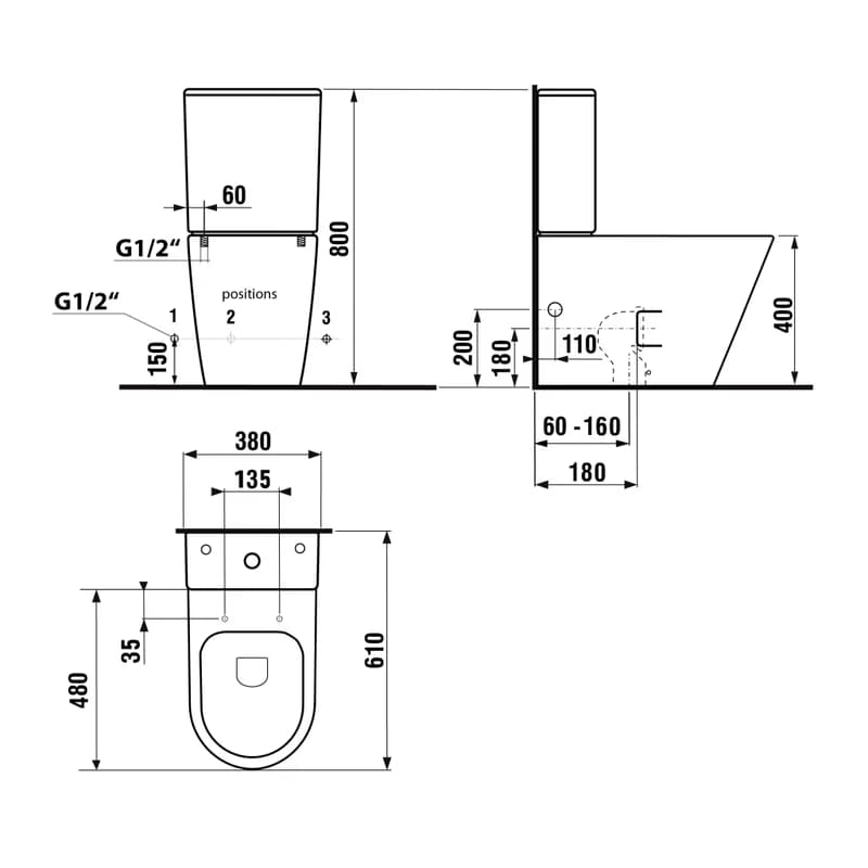 SAPHO - PACO kombi WC, Rimless, spodný/zadný odpad, sivá mat PC1012WRGR 2