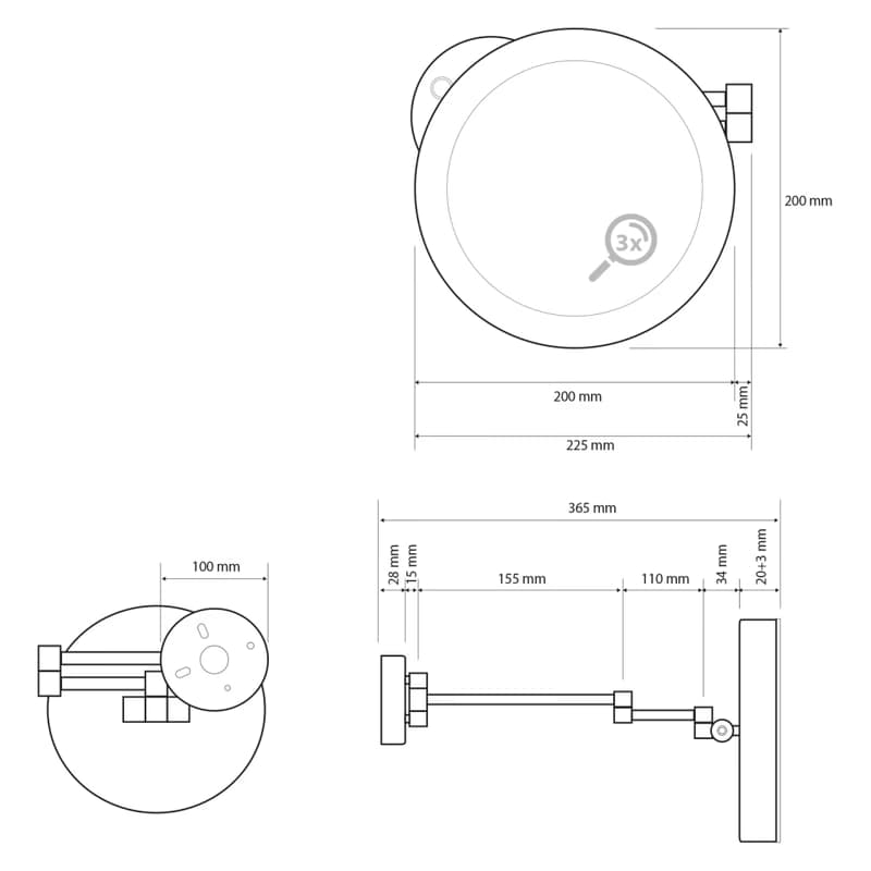 SAPHO - X-ROUND závesné kozmetické zrkadlo LED, priemer 200, chróm XR016 2