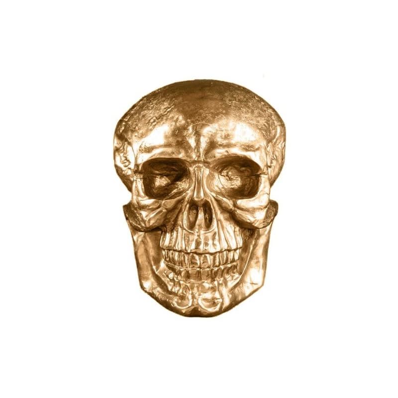 Estila Glamour nástenná dekorácia Skull v tvare realistickej zlatej lebky z kovu s lesklým povrchom 40 cm 1