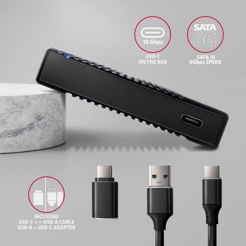 AXAGON EE25-GTR, USB-C 10Gbps - SATA 6G 2.5" RIBBED box, čierny 2