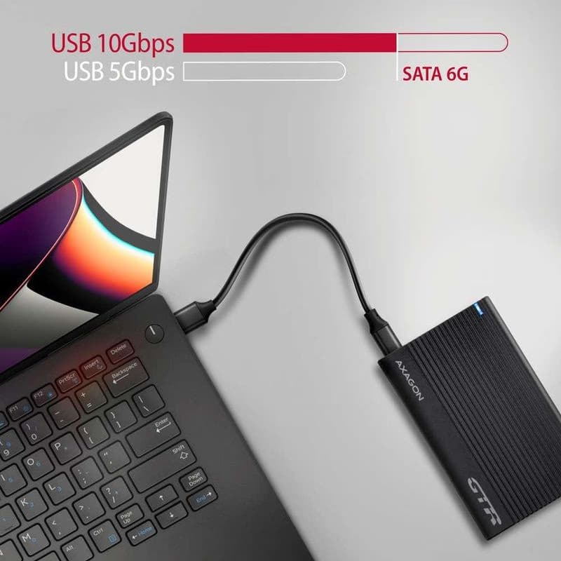 AXAGON EE25-GTR, USB-C 10Gbps - SATA 6G 2.5" RIBBED box, čierny 3
