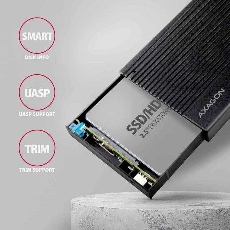 AXAGON EE25-GTR, USB-C 10Gbps - SATA 6G 2.5" RIBBED box, čierny 4