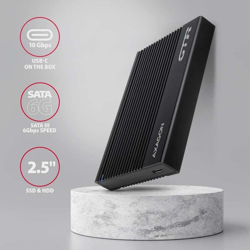 AXAGON EE25-GTR, USB-C 10Gbps - SATA 6G 2.5" RIBBED box, čierny 6