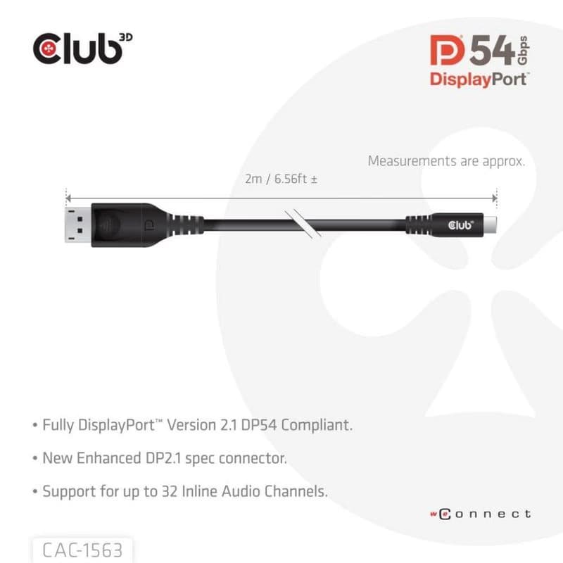 Club3D Kábel USB-C na DisplayPort 2.1 DP54 Bi-Directional, 8K120Hz, 4K480Hz, 2m 3