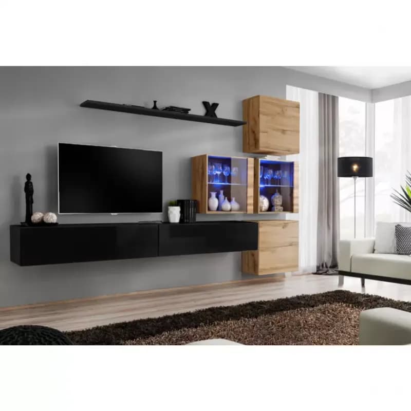 Obývacia stena Switch XIX Sklo +LED čierna/Wotan