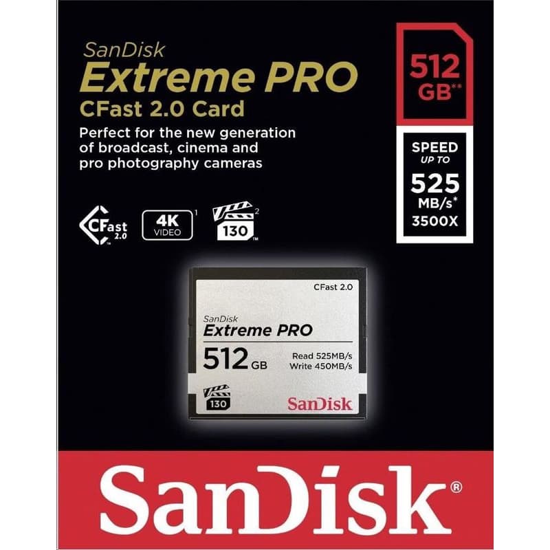 SanDisk CFAST 2.0 512GB Extreme Pro (525 MB/s VPG130)