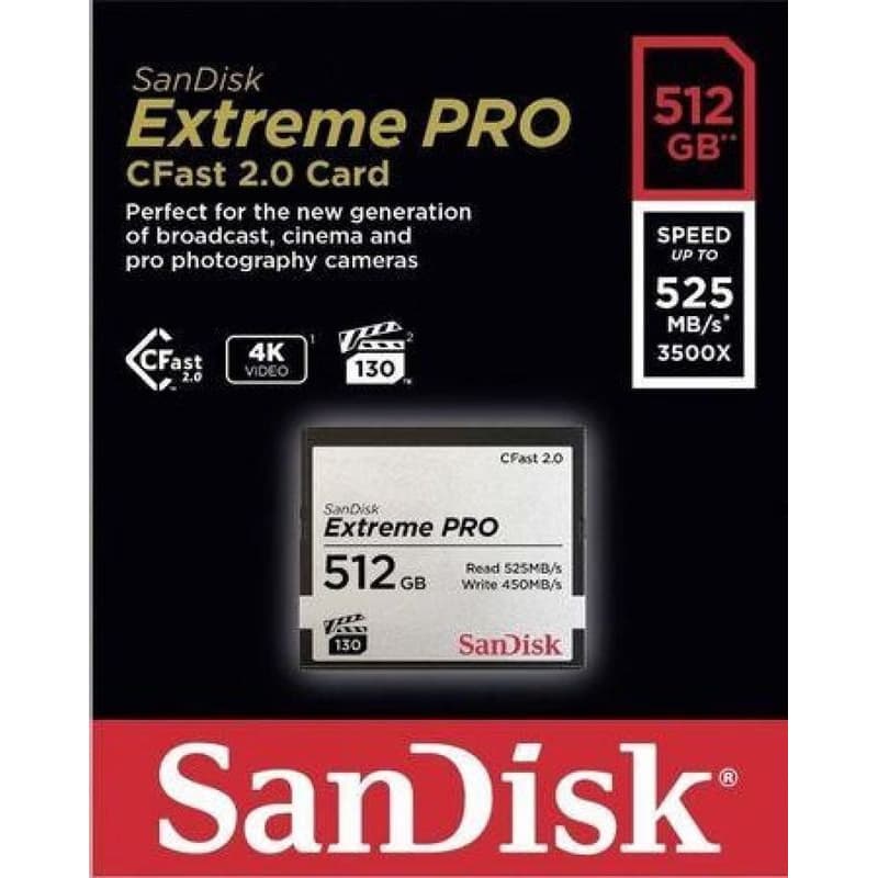 SanDisk CFAST 2.0 512GB Extreme Pro (525 MB/s VPG130) 2
