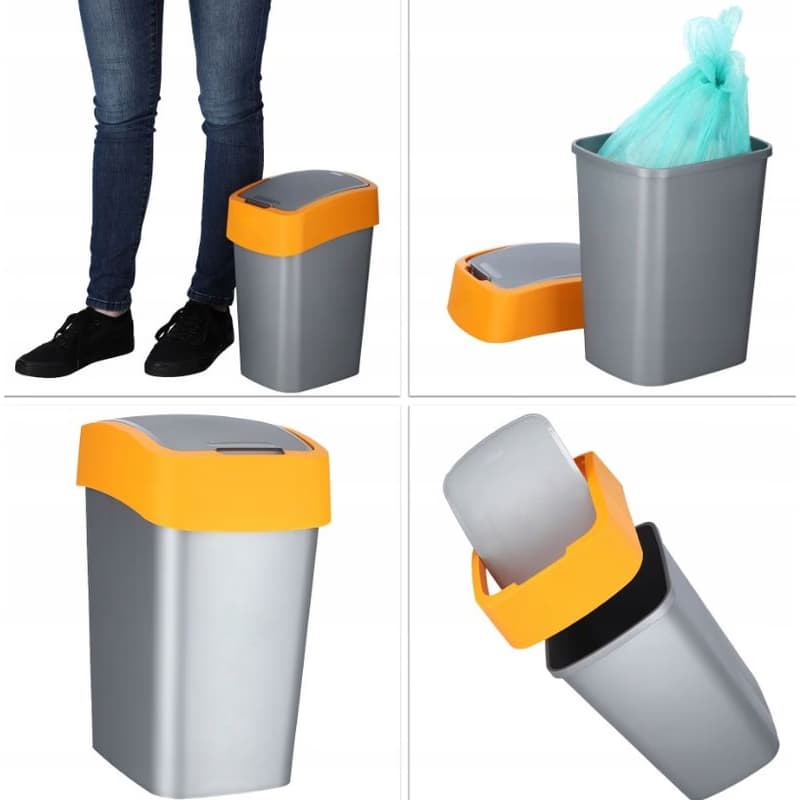 CURVER Odpadkový kôš FLIP BIN 9l | strieborná / žltá 4