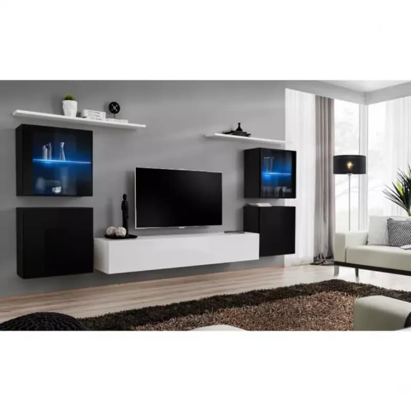 Obývacia stena Switch Sklo +LED XIV čierna /Biely 1