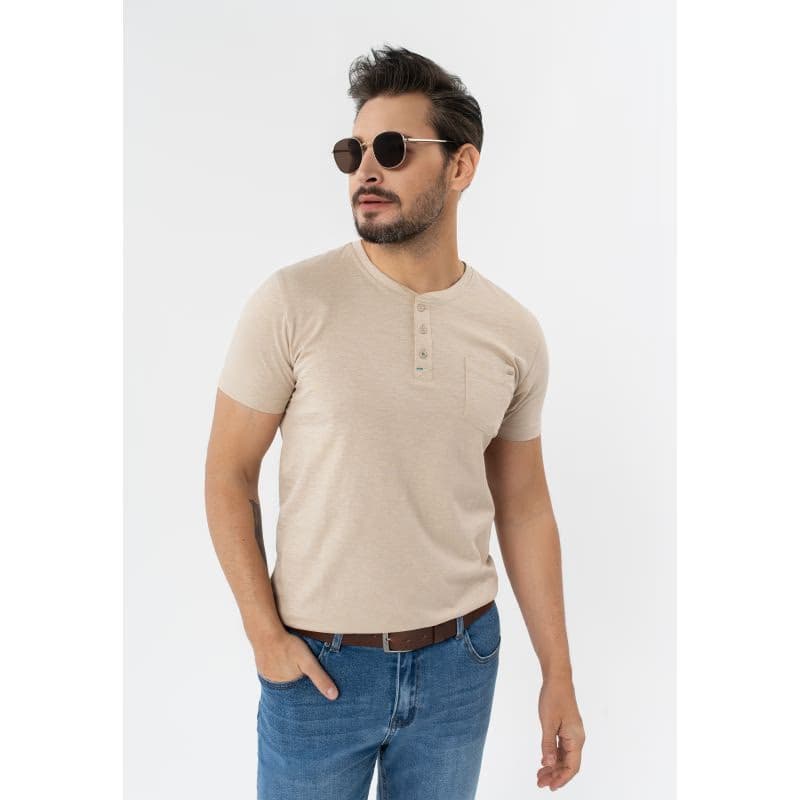 Pánske tričko s krátkym rukávom VOLCANO TM-HUBRIS-BEIGE 2