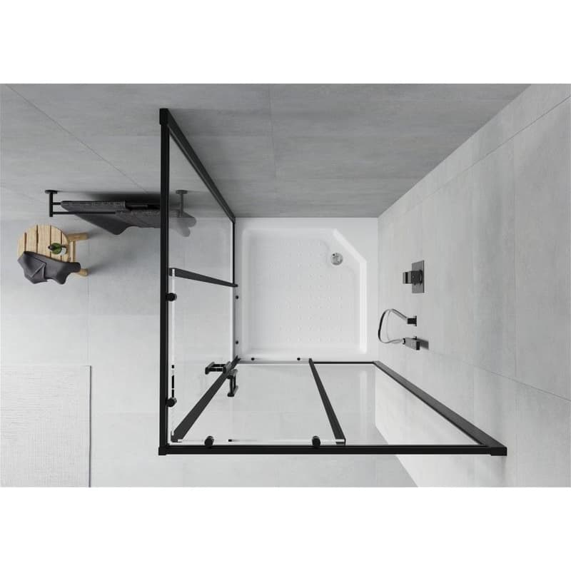 MEXEN/S - Rio štvorcový sprchovací kút 90 x 90, transparent, čierna + vanička Rio 860-090-090-70-00-4510 4