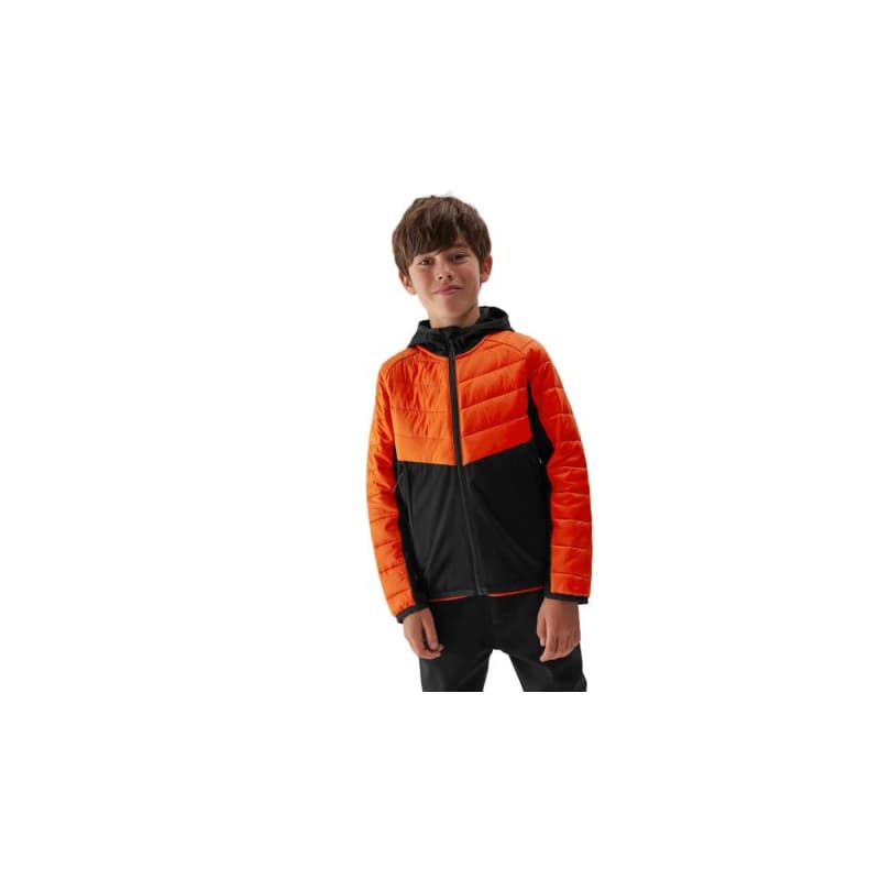 Chlapčenská turistická softshellová bunda 4F JUNIOR TECHNICAL JACKET-JAW23TTJAM282-70S-ORANGE 1