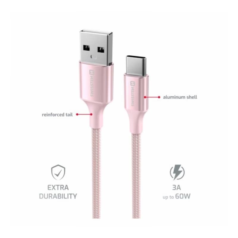 SWISSTEN DÁTOVÝ KÁBEL TEXTILE II USB / USB-C 1,5 M RUŽOVÝ 2