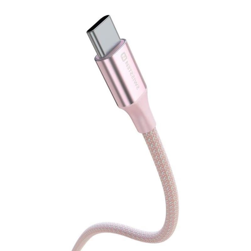 SWISSTEN DÁTOVÝ KÁBEL TEXTILE II USB / USB-C 1,5 M RUŽOVÝ 4