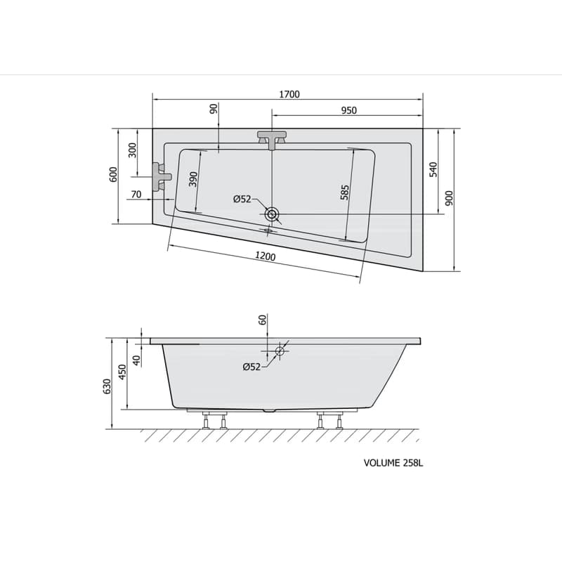 POLYSAN - ANDRA R asymetrická vaňa 170x90x45cm, biela 81511 3