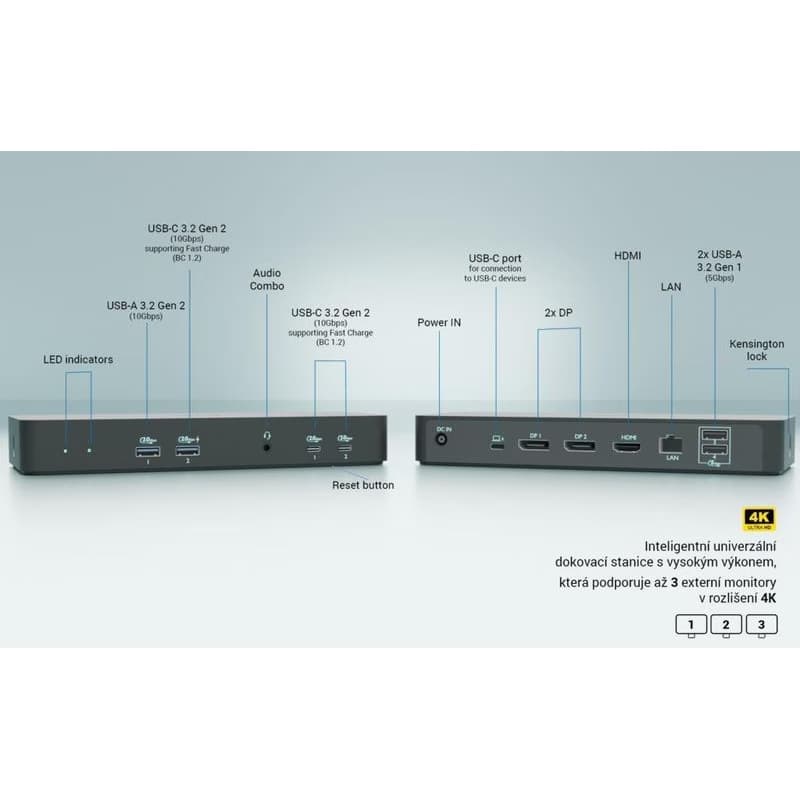 i-tec USB-C Intelligent Triple Display Docking Station, Power Delivery 100W 4