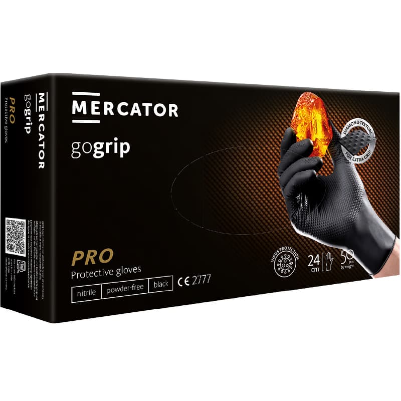 MERCATOR® GOGRIP - Nitrilové rukavice, bez púdru, 50 ks, čierne, XL 1
