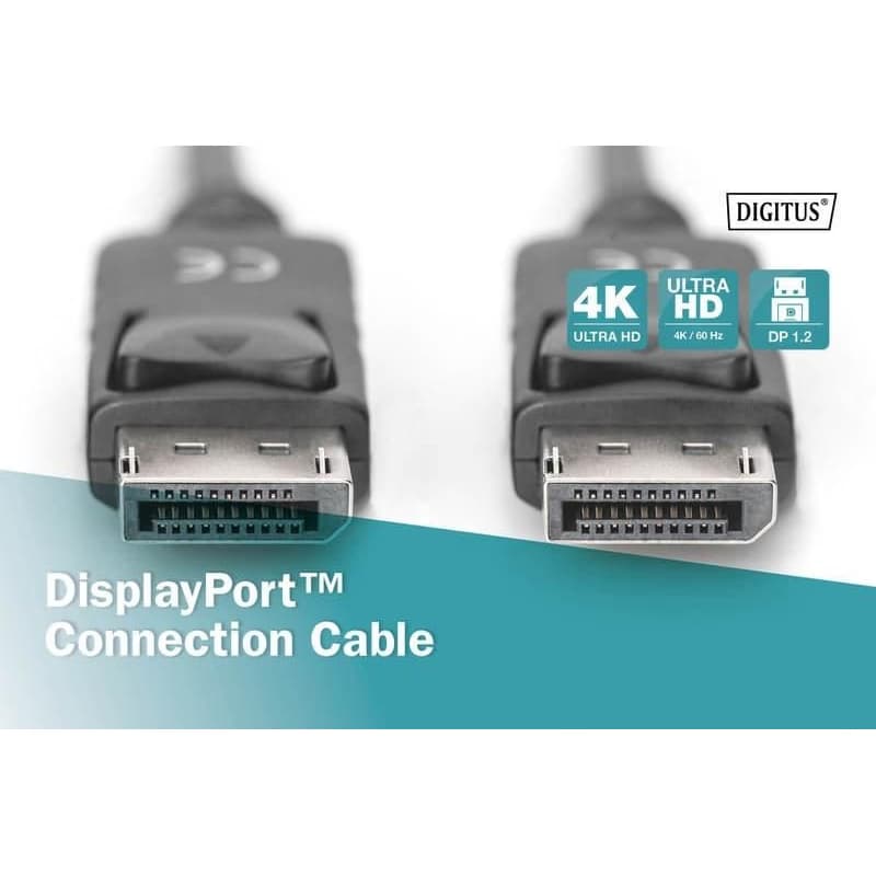Digitus Pripojovací kábel DisplayPort 1.2, DP M/M, 2,0 m, so západkou, Ultra HD 4K, bl 4