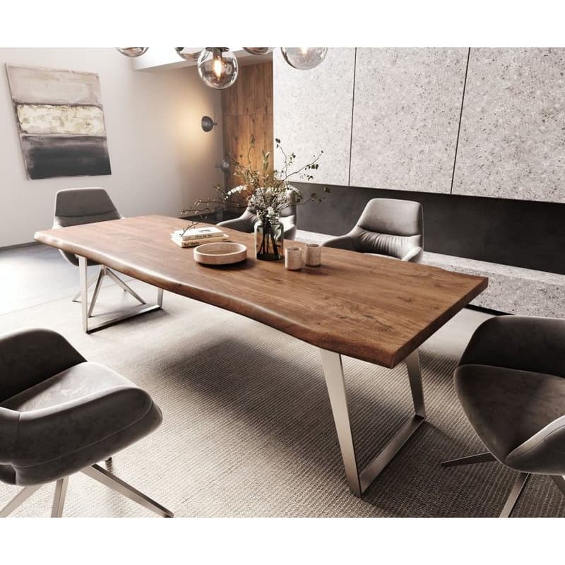 Jedálenský stôl Edge 260x100 cm XL akácia hnedá nerezová oceľ
