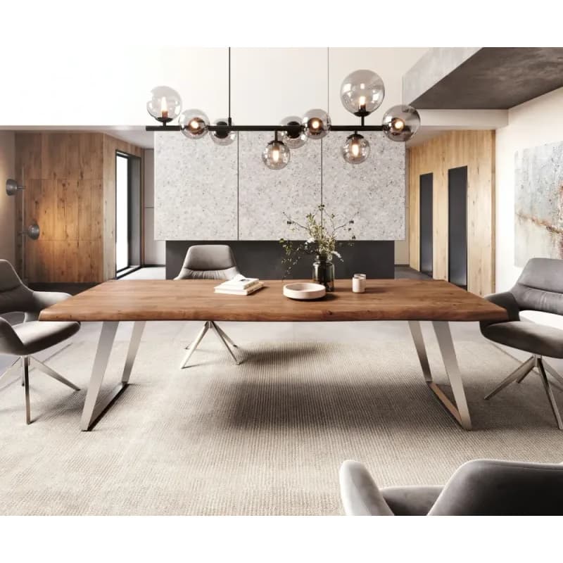 Jedálenský stôl Edge 260x100 cm XL akácia hnedá nerezová oceľ 2
