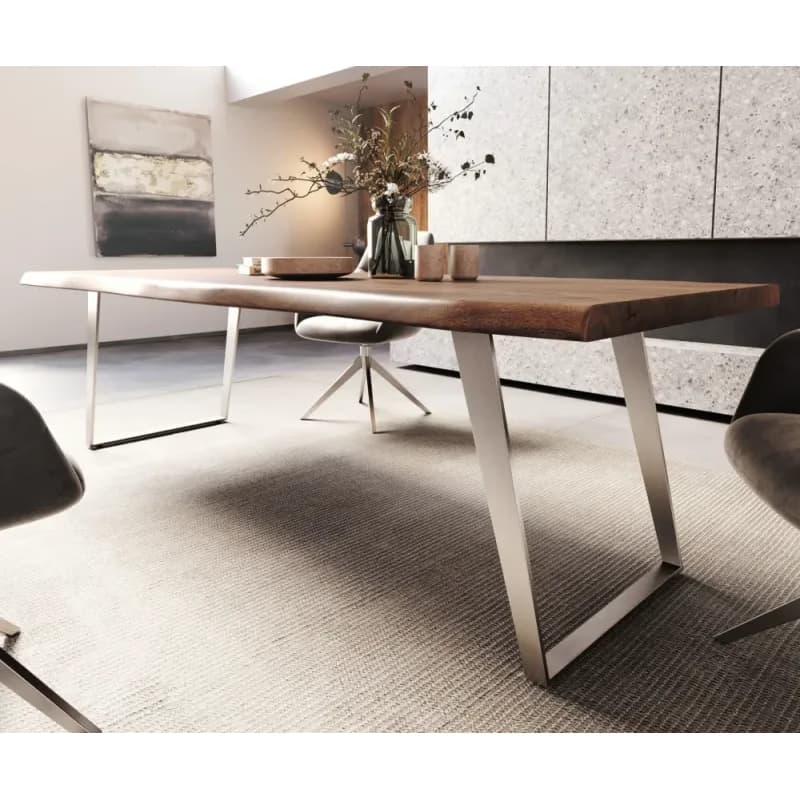 Jedálenský stôl Edge 260x100 cm XL akácia hnedá nerezová oceľ 5