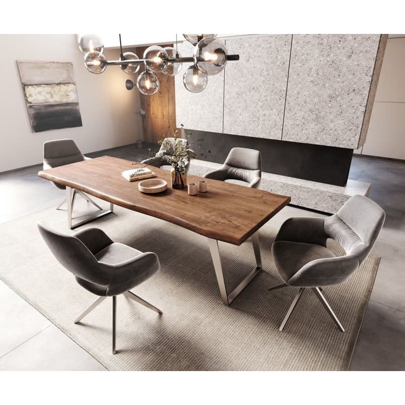Jedálenský stôl Edge 260x100 cm XL akácia hnedá nerezová oceľ 6
