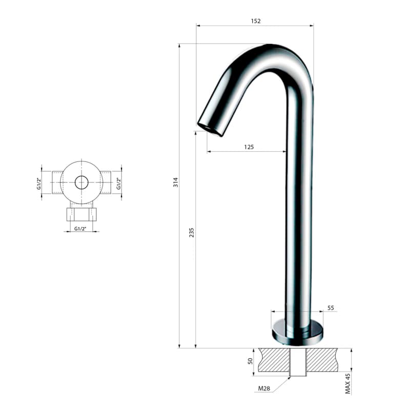 SAPHO - Senzorová stojanková batéria, 6V DC (4xAA), chróm PS342XL 3