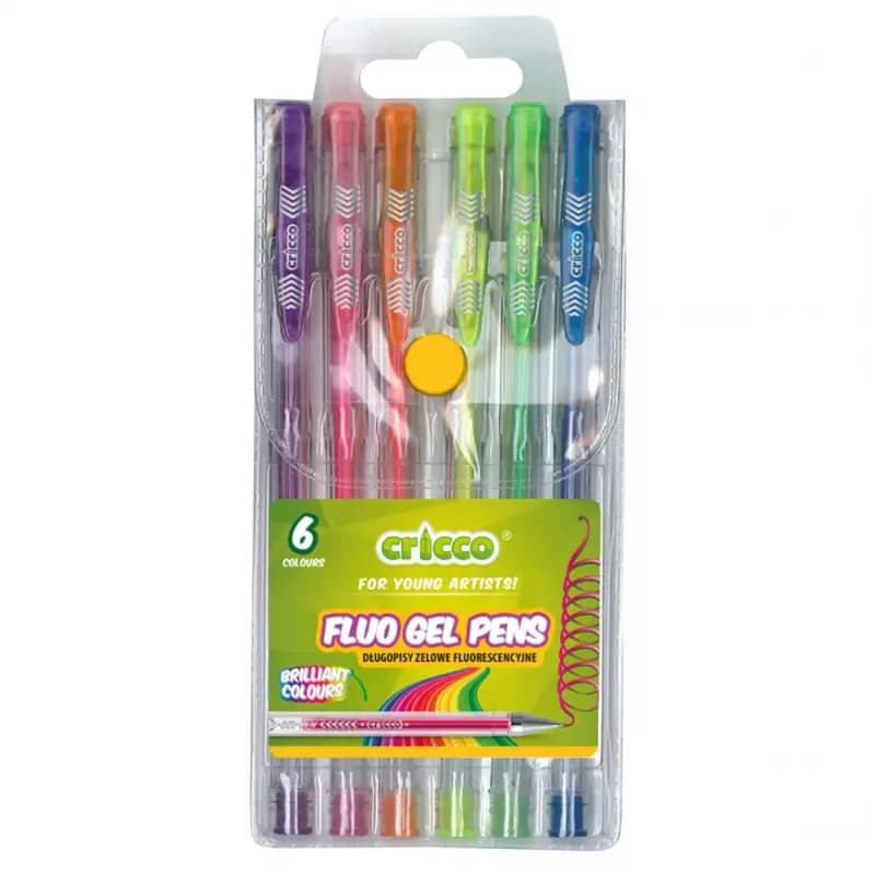 Gélové perá fluo Cricco 6 farieb 1