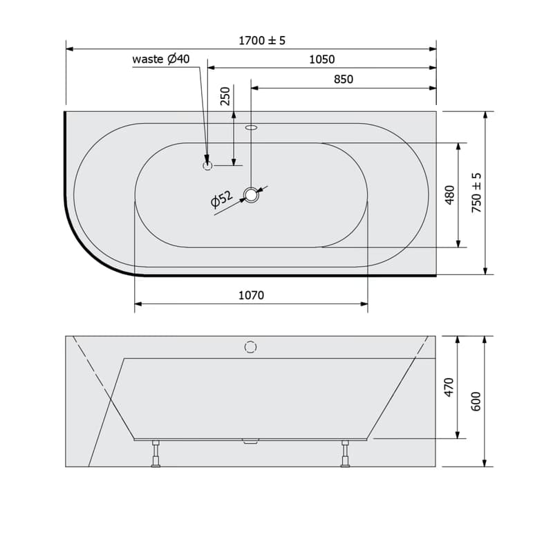 POLYSAN - VIVA R MONOLITH asymetrická vaňa 170x75x60cm, biela 78119M 2