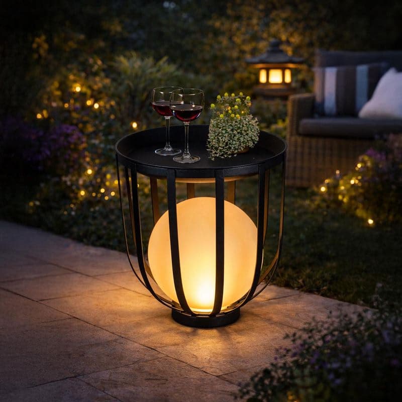 Záhradný stolík s LED guľovou lampou 1